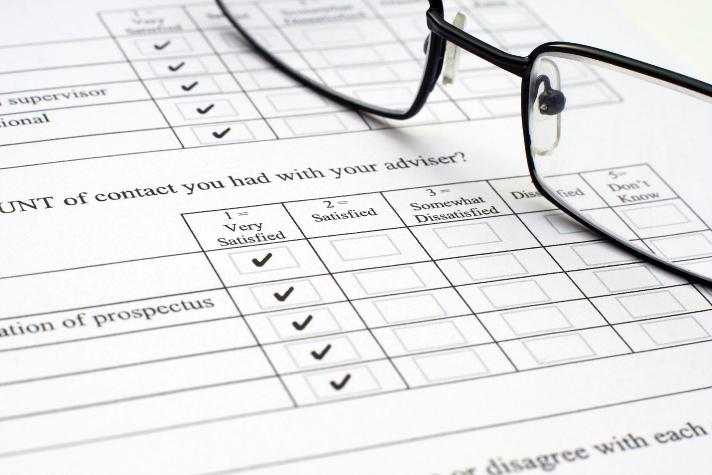 glasses on a print out of a survey