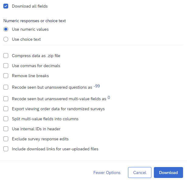 download fields options