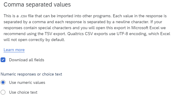 comma separated values settings