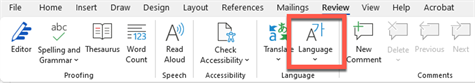 screenshot showing the language tool selected on the review tab