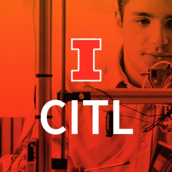 student working with orange overlay behind block I logo and CITL logo