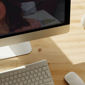 Computer screen with keyboard and mouse