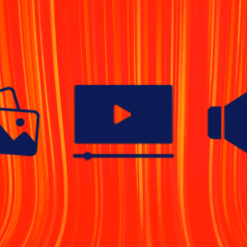  Blue Image, video and audio icons on orange background