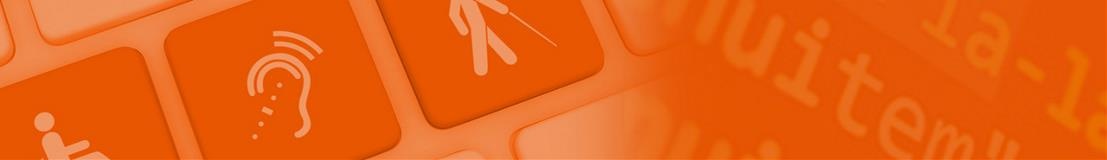 IADP banner depicting keyboard keys with pictograms for deaf and hard of hearing, wheelchair access, and blindness